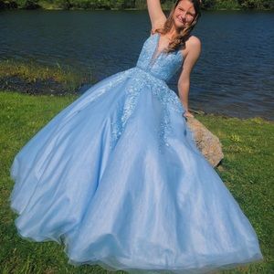 Baby blue princess lace Prom dress